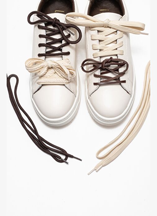 WARRON Ekru Kahverengi Hakiki Deri Kadın Sneakers - Görsel 3