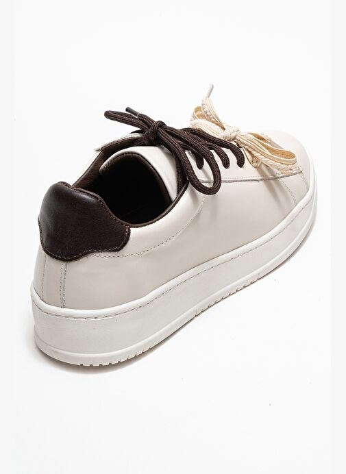 WARRON Ekru Kahverengi Hakiki Deri Kadın Sneakers - Görsel 6