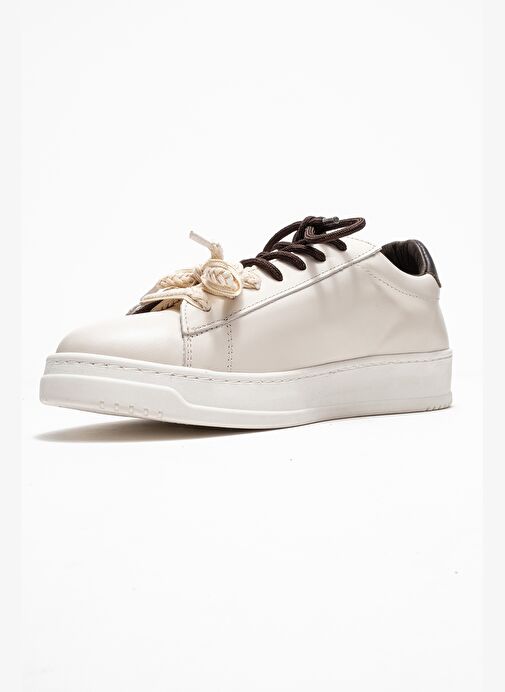 WARRON Ekru Kahverengi Hakiki Deri Kadın Sneakers - Görsel 5