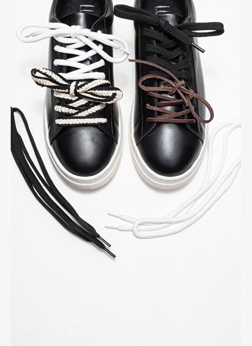 WARRON Siyah Desenli Hakiki Deri Kadın Sneakers - Görsel 3