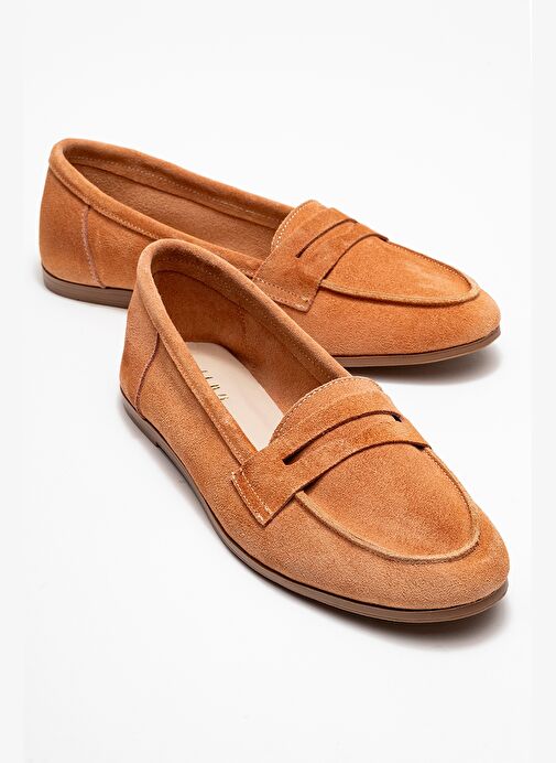 F02 Bal Köpüğü Süet Hakiki Deri Kadın Loafer Ayakkabı - Görsel 2