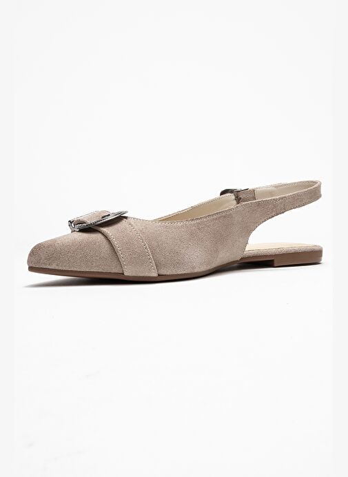 DOROTHY Bej Süet Hakiki Deri Tokalı Sivri Burunlu Kadın Sandalet - Görsel 5