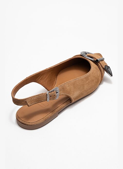 DOROTHY Toprak Süet Hakiki Deri Tokalı Sivri Burunlu Kadın Sandalet - Görsel 6