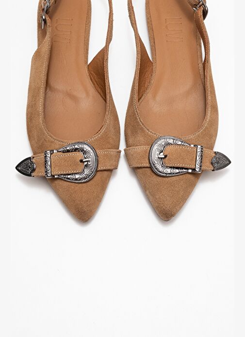 DOROTHY Toprak Süet Hakiki Deri Tokalı Sivri Burunlu Kadın Sandalet - Görsel 3