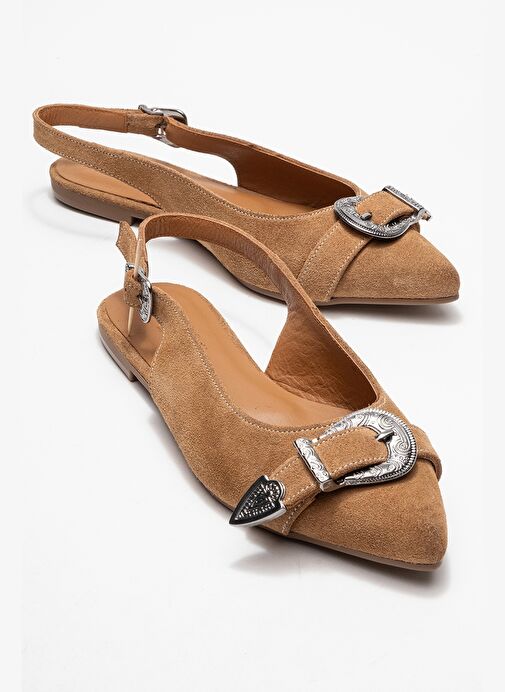 DOROTHY Toprak Süet Hakiki Deri Tokalı Sivri Burunlu Kadın Sandalet - Görsel 2