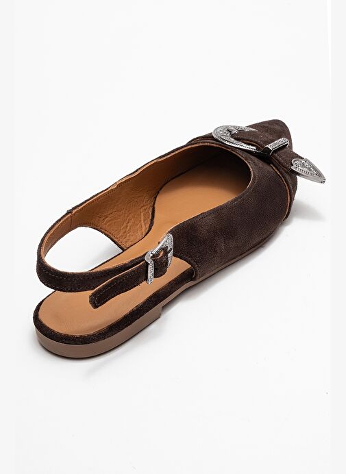 DOROTHY Kahverengi Süet Hakiki Deri Tokalı Sivri Burunlu Kadın Sandalet - Görsel 6