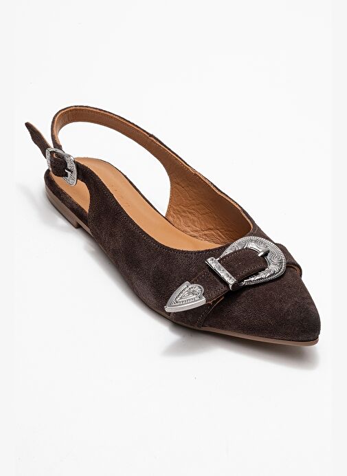 DOROTHY Kahverengi Süet Hakiki Deri Tokalı Sivri Burunlu Kadın Sandalet - Görsel 4