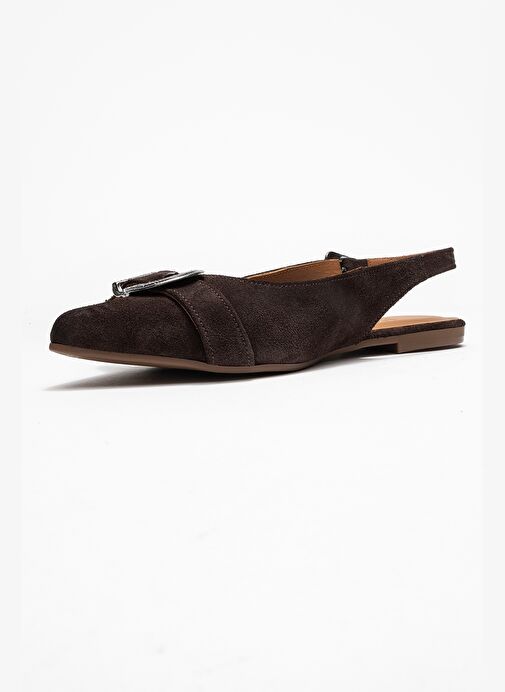 DOROTHY Kahverengi Süet Hakiki Deri Tokalı Sivri Burunlu Kadın Sandalet - Görsel 5