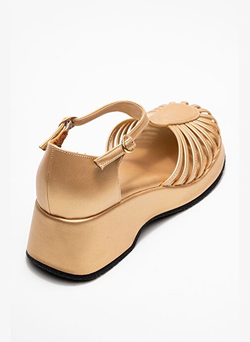 ANIEL Altın Kadın Dolgu Topuklu Sandalet - Görsel 6
