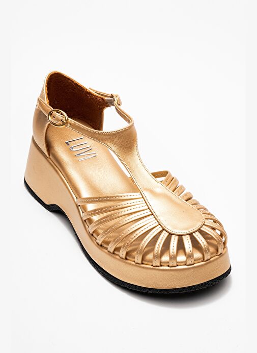 ANIEL Altın Kadın Dolgu Topuklu Sandalet - Görsel 4