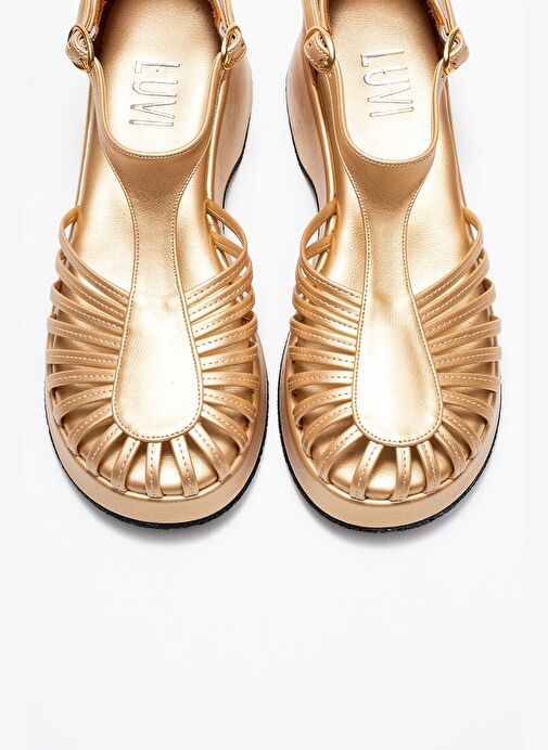 ANIEL Altın Kadın Dolgu Topuklu Sandalet - Görsel 3