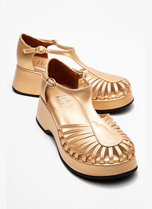 ANIEL Altın Kadın Dolgu Topuklu Sandalet - Görsel 2