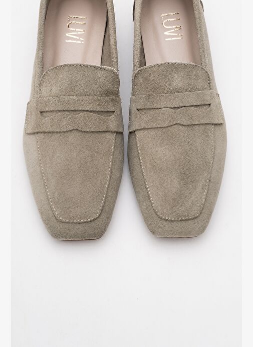 RUBRA Bej Süet Hakiki Deri Kadın Loafer Ayakkabı - Görsel 3