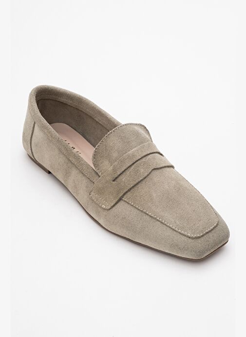 RUBRA Bej Süet Hakiki Deri Kadın Loafer Ayakkabı - Görsel 4