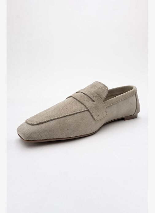 RUBRA Bej Süet Hakiki Deri Kadın Loafer Ayakkabı - Görsel 6