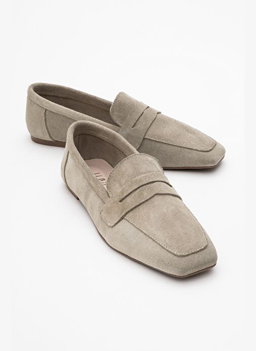 RUBRA Bej Süet Hakiki Deri Kadın Loafer Ayakkabı - Görsel 2