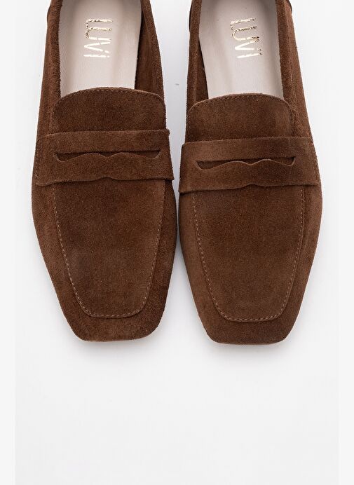 RUBRA Kahverengi Süet Hakiki Deri Kadın Loafer Ayakkabı - Görsel 3