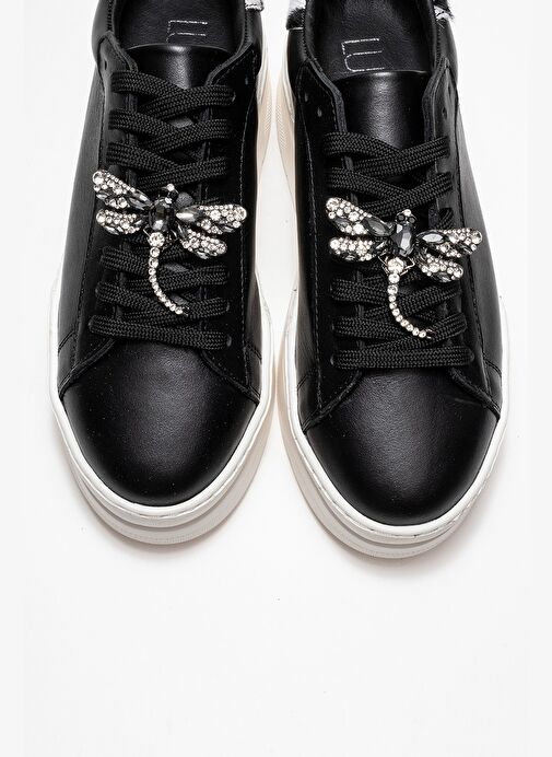 LAREN Siyah Cilt Hakiki Deri Tokalı Kadın Günlük Spor Ayakkabı - Görsel 3