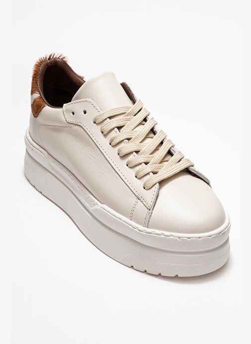 ANABEL Ekru Cilt Hakiki Deri Kadın Günlük Spor Ayakkabı - Görsel 4