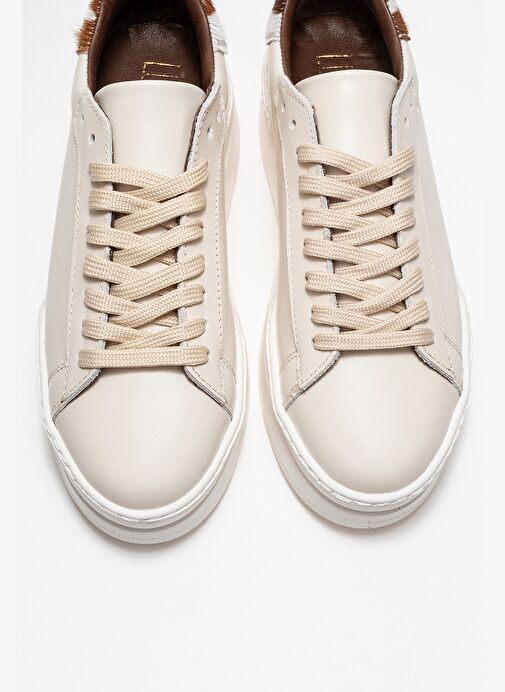 ANABEL Ekru Cilt Hakiki Deri Kadın Günlük Spor Ayakkabı - Görsel 3