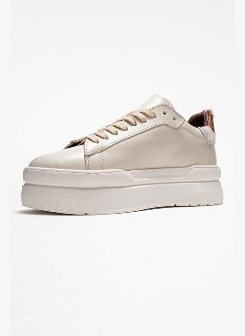 ANABEL Ekru Cilt Hakiki Deri Kadın Günlük Spor Ayakkabı - Görsel 5