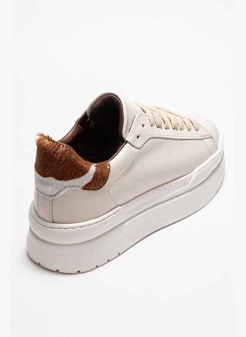 ANABEL Ekru Cilt Hakiki Deri Kadın Günlük Spor Ayakkabı - Görsel 6
