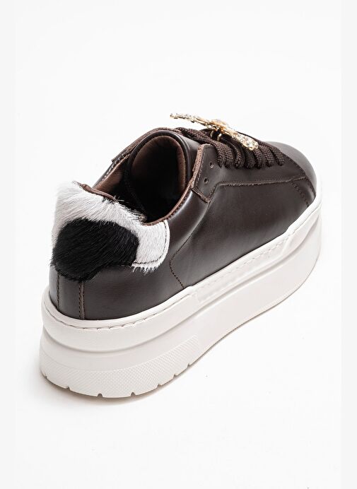 LAREN Kahverengi Cilt Hakiki Deri Tokalı Kadın Günlük Spor Ayakkabı - Görsel 6