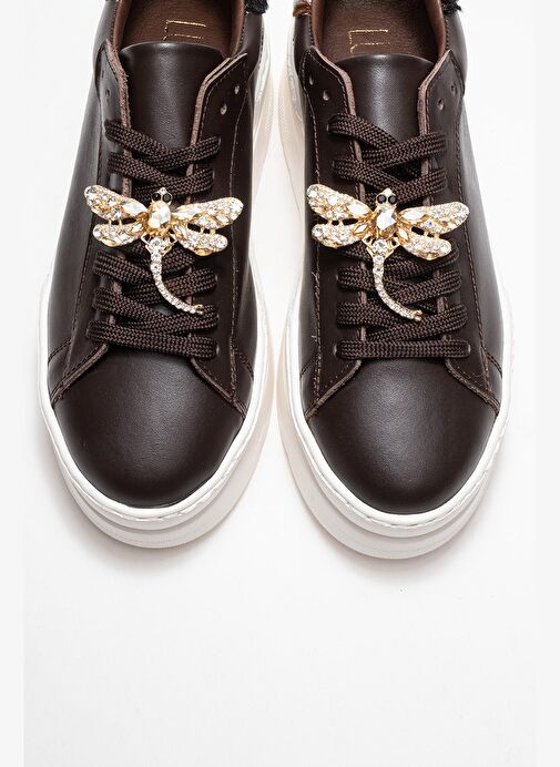 LAREN Kahverengi Cilt Hakiki Deri Tokalı Kadın Günlük Spor Ayakkabı - Görsel 3