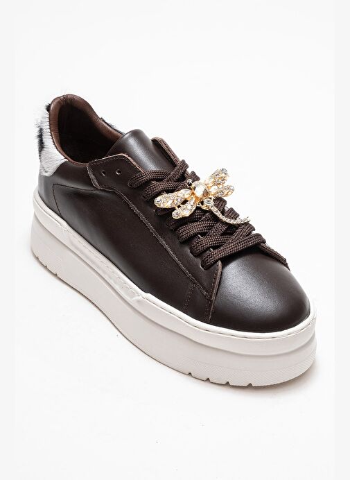 LAREN Kahverengi Cilt Hakiki Deri Tokalı Kadın Günlük Spor Ayakkabı - Görsel 4