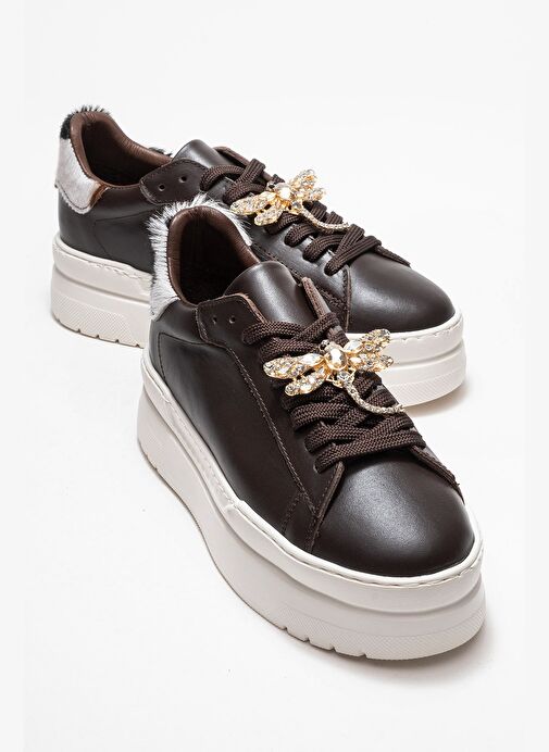 LAREN Kahverengi Cilt Hakiki Deri Tokalı Kadın Günlük Spor Ayakkabı - Görsel 2