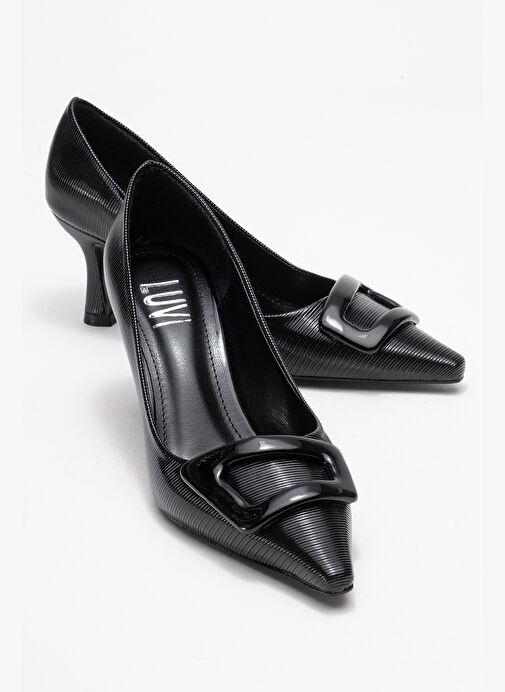 ASTRA Siyah Çizgili Tokalı Kadın Topuklu Ayakkabı - Görsel 2