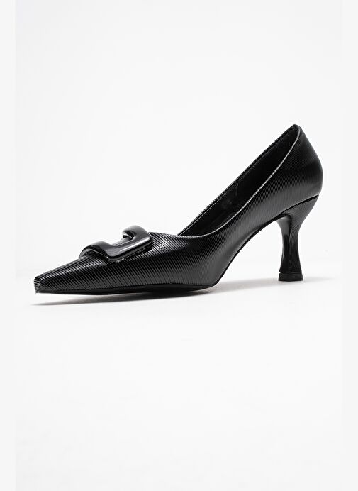 ASTRA Siyah Çizgili Tokalı Kadın Topuklu Ayakkabı - Görsel 5