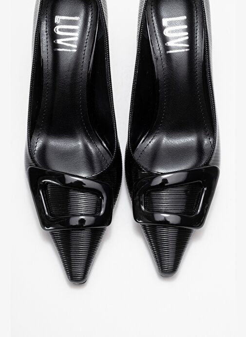 ASTRA Siyah Çizgili Tokalı Kadın Topuklu Ayakkabı - Görsel 3