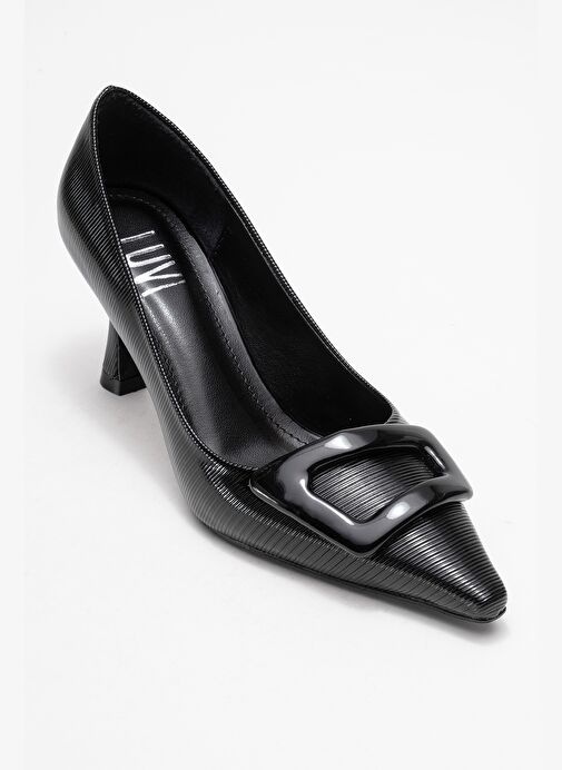 ASTRA Siyah Çizgili Tokalı Kadın Topuklu Ayakkabı - Görsel 4