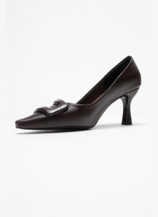 ASTRA Kahverengi Çizgili Tokalı Kadın Topuklu Ayakkabı - Görsel 5