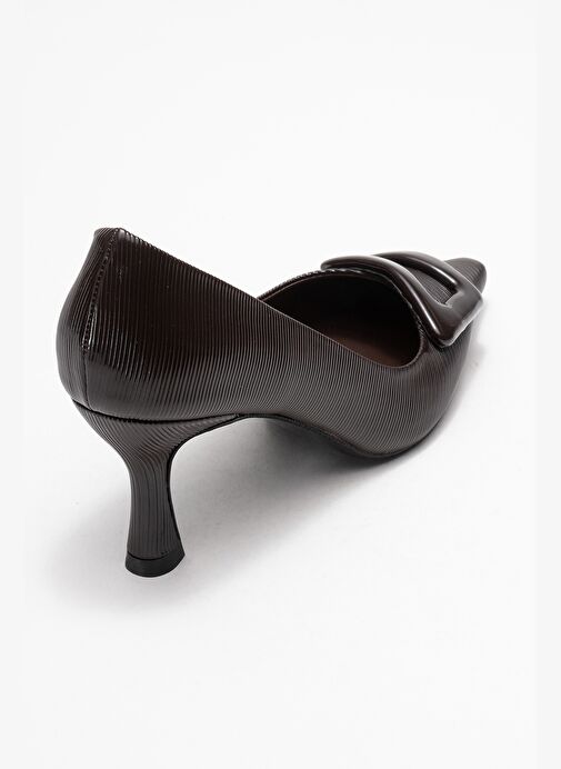 ASTRA Kahverengi Çizgili Tokalı Kadın Topuklu Ayakkabı - Görsel 6