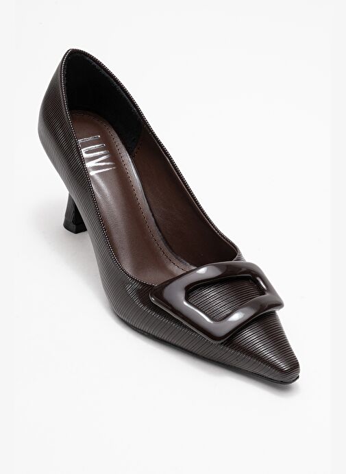 ASTRA Kahverengi Çizgili Tokalı Kadın Topuklu Ayakkabı - Görsel 4