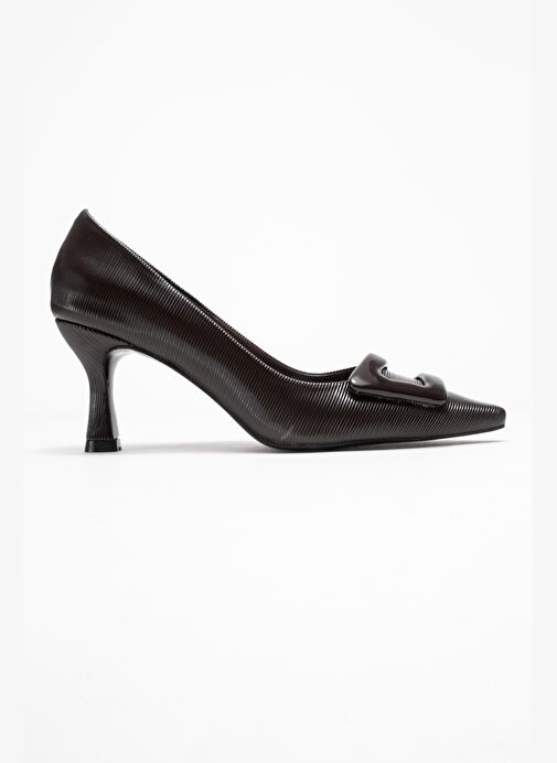 ASTRA Kahverengi Çizgili Tokalı Kadın Topuklu Ayakkabı - Görsel 7