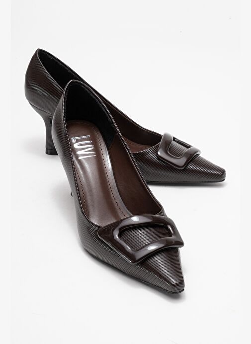 ASTRA Kahverengi Çizgili Tokalı Kadın Topuklu Ayakkabı - Görsel 2