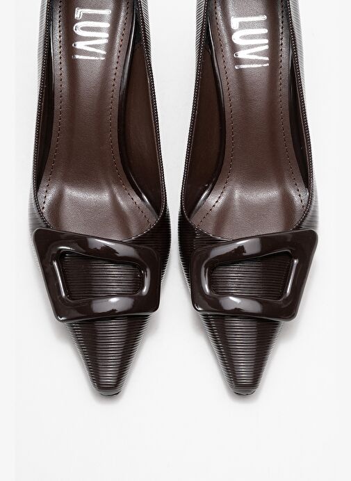 ASTRA Kahverengi Çizgili Tokalı Kadın Topuklu Ayakkabı - Görsel 3