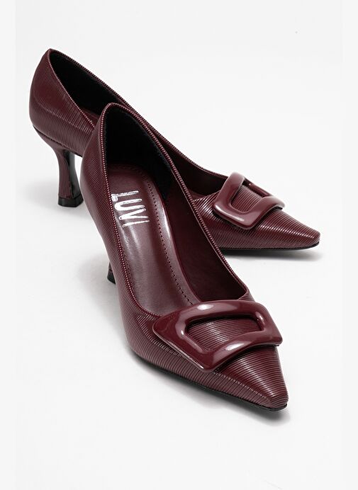 ASTRA Bordo Çizgili Tokalı Kadın Topuklu Ayakkabı - Görsel 2