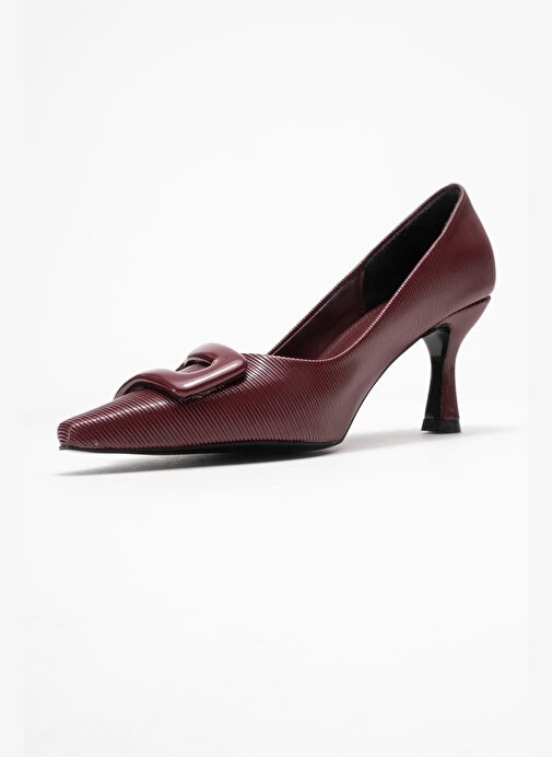 ASTRA Bordo Çizgili Tokalı Kadın Topuklu Ayakkabı - Görsel 5