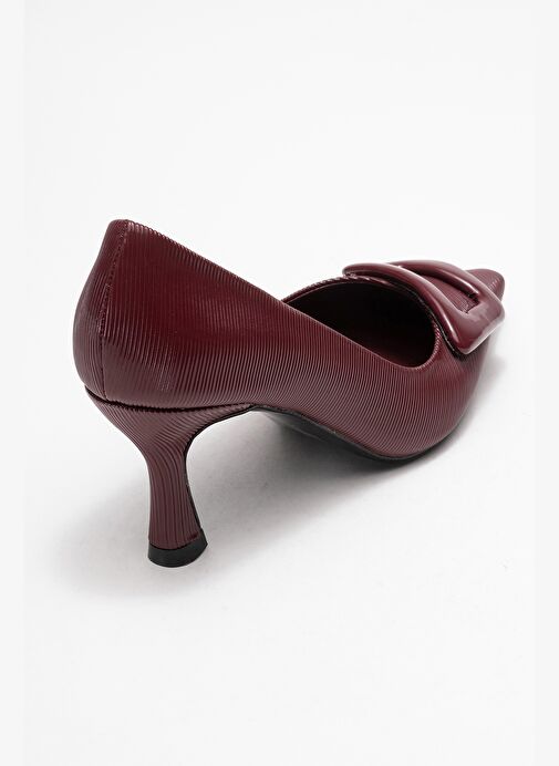 ASTRA Bordo Çizgili Tokalı Kadın Topuklu Ayakkabı - Görsel 6