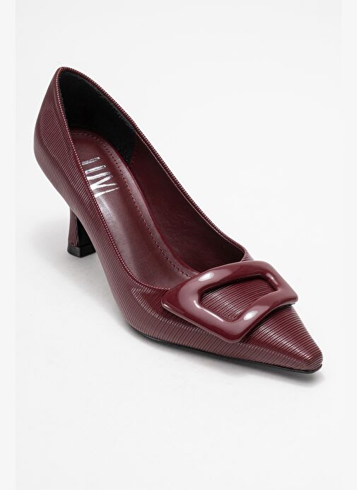 ASTRA Bordo Çizgili Tokalı Kadın Topuklu Ayakkabı - Görsel 4