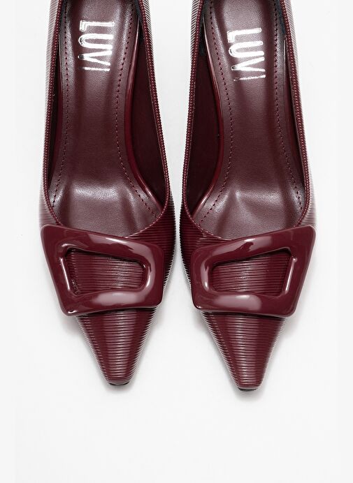 ASTRA Bordo Çizgili Tokalı Kadın Topuklu Ayakkabı - Görsel 3