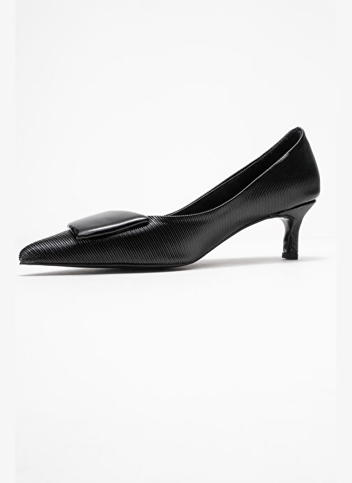 BRIANA Siyah Çizgili Tokalı Kadın Topuklu Ayakkabı - Görsel 5