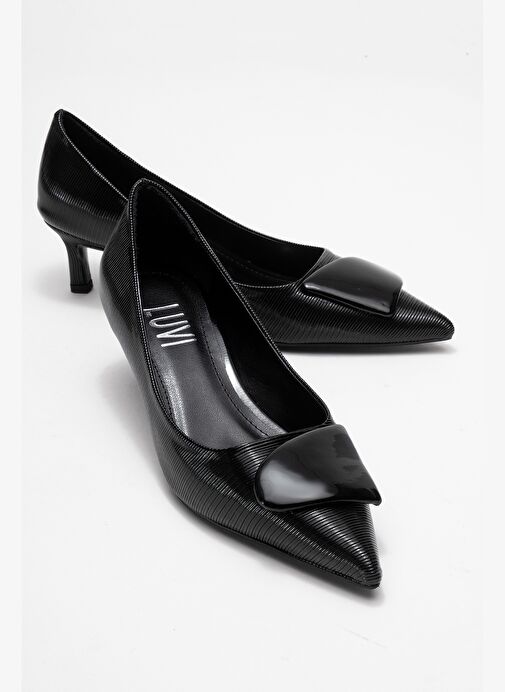 BRIANA Siyah Çizgili Tokalı Kadın Topuklu Ayakkabı - Görsel 2