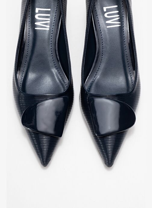 BRIANA Lacivert Çizgili Tokalı Kadın Topuklu Ayakkabı - Görsel 3