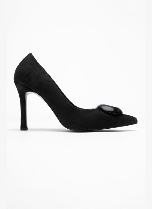 JORDANA Siyah Süet Siyah Tokalı Kadın İnce Topuklu Ayakkabı - Görsel 7