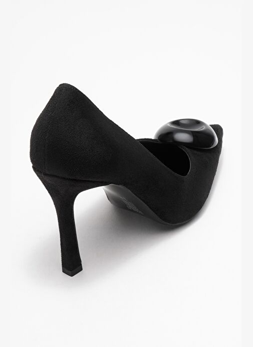 JORDANA Siyah Süet Siyah Tokalı Kadın İnce Topuklu Ayakkabı - Görsel 6